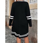 economico Abito a Strisce e Geometrico-Per donna Mini Abito Abito a trapezio Abito Estivo Casual Quotidiano Vestibilità comoda A righe Manica 3/4 Scollo a V Nero Bianco Estate Primavera Autunno