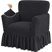 cheap Sofa Cover-Stretch Seersucker Armchair Slipcovers with Skirt, 1-Piece Chair Cover with Arms, Soft Stretch Accent Chair Slipcovers, Non-Slip Washable Furniture Protector for Living Room Decor