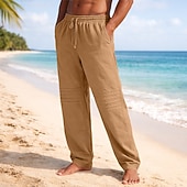 preiswerte Urlaub-Herren Leinenhosen Hose Sommerhose Baggy-Hosen Strandhose Kordelzug Elastischer Bund Gerader Schnitt Einfach Komfort Atmungsaktiv Volle Länge Lässig Täglich Outdoor Mode Klassicher Stil Schwarz