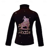 cheap Figure Skating Jackets &amp; Vests-Figure Skating Fleece Jacket Women's Girls' Ice Skating Jacket Top Black Pink Blue Stretchy Training Competition Skating Wear Thermal Warm Crystal / Rhinestone Long Sleeve Ice Skating Figure Skating