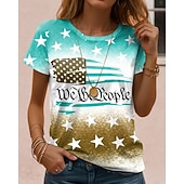  Itsenäisyyspäivä Patriottinen Naisten T-paita Graafinen Lippu Kirjain Vintage Muoti Tyylikäs Lyhythihainen Pyöreä Kaula Säännölliset Yläosat Päivittäinen Viikonlopun Printti Punainen Purppura Vihreä