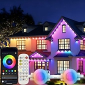 abordables Luces de Hogar Inteligente-Luces exteriores permanentes, iluminación inteligente RGB para aleros con aplicación y control remoto, 100 pies/150 pies/200 pies, resistente al agua IP67, sincronización de música y escenas de bricolaje para decoración, decoración de jardín, casa, fiesta