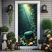 cheap Garage &amp; Door Banners-St. Patrick's Day Posters Door Cover Outdoor Banners Green Hat Cute 3D Fantasy Party Dorm Teens Room College Dorm Guys Man Cave Frat Bedroom Shooting Backgrounds Home Decor