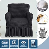 cheap Sofa Cover-Stretch Seersucker Armchair Slipcovers with Skirt, 1-Piece Chair Cover with Arms, Soft Stretch Accent Chair Slipcovers, Non-Slip Washable Furniture Protector for Living Room Decor
