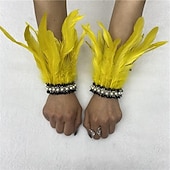 Χαμηλού Κόστους αξεσουάρ-Καρναβάλι 2026 Ρίο Καρναβάλι Σαμπά Αξεσουάρ Γυναικείου Μαύρου Φτερού Περιβραχιόνια με Δαντέλα Μαργαριταριού 1 Ζευγάρι Φυσικά Φτερά Περιβραχιόνια Βραχιόλια Κοστούμι Επίδειξης Φεστιβάλ Βραζιλίας