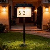 tanie Światła ścieżki i latarnie-Zewnętrzna tabliczka znamionowa z podświetleniem solarnym, cyfrowa tabliczka znamionowa, podłączana do podłoża, wodoodporna, montowana na ścianie, zewnętrzna lampa solarna na werandę