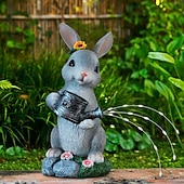 cheap Pathway Lights &amp; Lanterns-Easter Bunny Outdoor Solar Waterproof Gray Resin Watering Can Light, Garden Yard Pathway Lawn Decor, Farm Landscape Lighting, Decorative Figurine Accent Light for Outdoor Garden