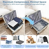 abordables almacenamiento de equipaje y viajes-Bolsas de compresión para almacenamiento al vacío de viaje inalámbricas, juego de bolsas grises reutilizables con sellado al vacío, organizador de ropa transparente para equipaje, armario, embalaje de viaje.