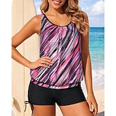 preiswerte Surfen Tankinis &amp; Bikinis-Damen Geraffter Tankini 2 Teile Tropisch UV Schutz Elastisch Ärmellos Bademode Surfen Strand Schwimmen Sommer