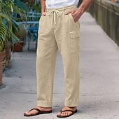 levne Retro-Pánské Nákladní kalhoty Plátěné kalhoty Letní kalhoty Kalhoty pro volný čas Šňůrky Elastický pas Multi kapsa Bez vzoru Pohodlné Prodyšné Plná délka Ležérní Denní Dovolená prázdniny Módní Vodní modr