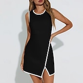 economico Abbigliamento Tennis da donna-Per donna Tinta unita Abito da tennis Gonne da tennis con pantaloncini Abito sportivo Senza Maniche Patchwork Cerniera Tasca Antivento Traspirante Pallavolo Tennis Corsa Girocollo Vestito Lilla Nero