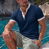 economico Maglietta casual Henley-Per uomo Maglia Henley Maglietta Manica Corta Henley Estate Blocco di colori Moda Designer Casual Tasca Bottoni Casuale Quotidiano All'aperto Blu Nero Marrone Maglietta Top per Uomo