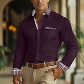 cheap Men's Non Iron Shirts-Men's Shirt Dress Shirt Non Iron Shirt Button Up Shirt Color Block Business Wedding Navy Blue Long Sleeve Turndown All Seasons Clothing Apparel Patchwork