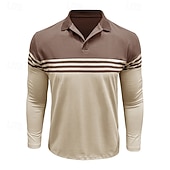 abordables Polo clásico para hombre-Hombre Polo de algodón Camiseta de golf Casual Negocio Cuello polo acanalado Manga Larga Moda Color sólido A Rayas Botones Primavera Primavera &amp; Otoño Ajuste regular Negro Vino Azul Marino Marrón