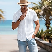 voordelige Smart-casual overhemden voor heren-Voor heren Overhemd Textuur Normaal shirt Jacquard overhemd Zwart Wit Kameel Abrikoos Korte mouw Effen Met Textuur Cubaanse kraag Casual Streetwear Jacquard Kleding Elegant Modieus Casual