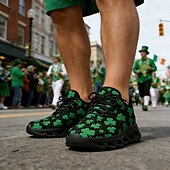 abordables Chaussures pour hommes-Baskets pour hommes pour la Saint-Patrick – imprimé trèfle vert, style sportif et confortable pour les défilés, les fêtes et les festivités