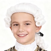 baratos Perucas Históricas-Peruca Longa Cacheada de Juiz Colonial Cosplay – Leve e Transformativa para Eventos e Festas