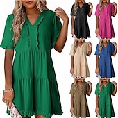 economico Vestito bianco-Per donna Mini Abito Abito a trapezio Abito Estivo Casual Quotidiano Vestibilità comoda Semplice Manica Corta Scollo a V Blu Nero Fucsia Verde Estate Primavera