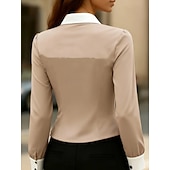 Недорогие Нарядные блузки-Жен. Блуза Пэчворк Пуговицы Контрастных цветов Элегантный стиль Стиль Классика Длинный рукав Рубашечный воротник Обычные топы Повседневные Офис Черный Белый Коричневый Хаки Весна Осень