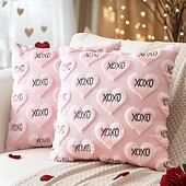 cheap Throw Pillows &amp; Covers-Valentines Pillow Covers 18x18 Set of 2 Decorative Love Heart XOXO Valentine's Day Throw Pillow Cases Soft Plush Faux Fur Couch Cushion Case for Holiday Sofa Bed Room Home Decor-Pink XOXO