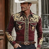 Недорогие мужские западные рубашки-Муж. Огурцы Цветочный принт Цветы Рубашка Западная рубашка Ковбойская рубашка Длинный рукав Винтаж Ретро Повседневные на открытом воздухе Рабочая одежда Весна Осень Отложной