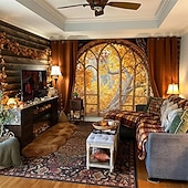 billige Veggoppheng-3D-bibliotekteppe veggteppe vintage bokhyllemønster stor stoffveggkunst buet vindu skogutsikt romdekor til stue/studie