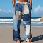 ieftine Pantaloni casual cu imprimeu pentru bărbați-Bărbați Geometric Bloc Culoare Peteci Pantaloni Pantaloni casual Pantaloni largi Talie medie Modă Casă În aer liber Vacanță Talie elastică cu șnur Pantaloni din material textil cu buzunare Var