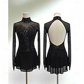 ieftine Rochii de patinaj artistic-Rochie de Patinaj Artistic Pentru femei Πατινάζ στο πάγο Rochii Negru Peteci Mâneci cu Gaura Strech Înaltă Elasticitate Antrenament Competiție Ținută Patinaj Clasic Cristale / Strasuri Manșon Lung