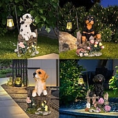 economico Illuminazione vialetto-1 pezzo di luce solare impermeabile per esterni a forma di cane, decorazione per giardino, prato, vialetto, luce solare da giardino in resina a forma di cucciolo, illuminazione d'accento per