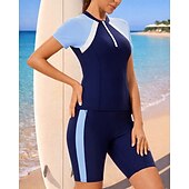 Недорогие Рашгард One Pieces-Жен. Рашгард Купальный костюм Swimsuits Пэчворк Середина бедра УФ-защита Быстровысыхающий Эластичный С короткими рукавами Купальники Купальник Серфинг Дайвинг Пляж  Лето