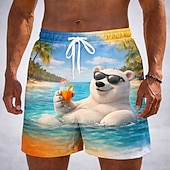  Pánské Komiks Lední medvěd Hroch Plavecké trenýrky Plavky pánské Surfovací šortky Středně vysoký pas Legrační Havajské Plážová dovolená Boční kapsy Podšívka ze síťoviny Elastická šňůrka v pase Návrhář