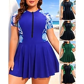 cheap One Pieces Rash Guards-Women's Rash Guard Bathing Suit One Pieces Tropical Quick Dry Elastic Short Sleeve Swimwear Swimsuit Surfing Beach Swimming Summer