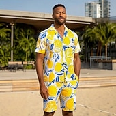 economico Set di camicie stampate da uomo-Per uomo Frutta 2 pezzi Set di camicie Camicia Manica Corta Pantaloni corti Colletto cubano Vacanza Casuale Quotidiano Feste Stampa 3D Estate Giallo