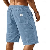 cheap Casual Shorts-Men's Shorts Summer Shorts Casual Shorts Corduroy Shorts Pocket Elastic Waist Plain Comfort Breathable Knee Length Daily Outdoor Streetwear Vacation Fashion Blue Black Micro-elastic