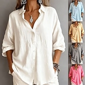 economico Camicie-camicie da donna in cotone camicia con bottoni camicetta tinta unita vintage elegante moderna camicia a maniche lunghe colletto top regolare quotidiano vacanza uscire blu bianco giallo rosa rosa grigio primavera autunno