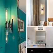 voordelige Wandverlichting voor binnen-Badkamerverlichting, wandlampen met glazen buis, voet van geborsteld messing, badkamerwandlampen, nachtlampje voor de slaapkamer, wandlamp voor de kaptafel, woonkamer, hal