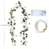 voordelige Luzes interiores a pilhas e USB-Artificial Eucalyptus Leaf Wreath String Lights Green Leaves Simulated Hanging Plant 1.7m 20LEDs for Weddings Valentine's Day Bedroom Balcony, Garden Dining Table Holiday Decoration