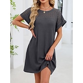 abordables Vestido Sencillo-Mujer Mini vestido Vestido estilo camiseta Vestido de verano Casual Diario Holgado Plano Manga Corta Cuello Barco Azul Piscina Blanco Rosa Rojo Verano