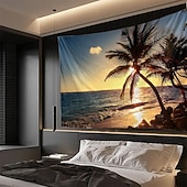 billige Veggoppheng-solnedgang strand billedteppe veggteppe hav sjøbølger solstråler natur landskap veggkunst til stue yogarom meditasjonsrom dekor