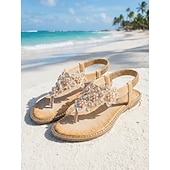 voordelige Vrouwen-Dames boho bloemen kralen sandalen - casual elastische band zomer slippers met versierd ontwerp voor strand of casual outfits