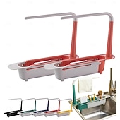 cheap Kitchen Storage-2Pcs Telescopic Sink Storage Rack, Adjustable Kitchen Sink Organizer Rack, Expandable Telescopic 2 in 1 Sink Drainer, Sponge Soap Holder for Home Kitchen Supplies