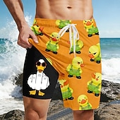  Per uomo Divertente Anatra Dito medio Pantaloncini foderati Pantaloncini da bagno 2 in 1 Pantaloncini da mare Misura del girovita medio Hawaiano Vacanza al Mare Tasche Laterali Con Fodera a