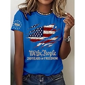  Independence Day Amerikkalainen Juhlapäivä Patriottinen Naisten T-paita Graafinen Lippu Kirjain Vintage Muoti Tyylikäs Lyhyet Hihat Pyöreä Kaula Päivittäinen Viikonloppu Printti Sininen Musta