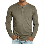 abordables camisetas basicas-Hombre Henley Shirt Tee Camiseta 100% algodón Manga Larga Color sólido Plano Un Color Moda Design Casual Botones Puro Henley Casual Diario Exterior Verano Primavera Otoño Negro Blanco Azul Marino