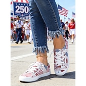  Η 250η Επέτειος των Ηνωμένων Πολιτειών Γυναικεία Sneakers με Εκτύπωση Σημαίας ΗΠΑ – Κλασικά Παπούτσια Canvas με Δέσιμο και Μαλακό Πάτο για Πατριωτικό Στυλ Παρελάσεις Φεστιβάλ Βόλτες και Καθημερινή