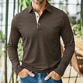 abordables Polo classique pour homme-Homme Polo Polos de Golf Occasionnel Travail Classique manche longue Bloc de Couleur Boutons Été Printemps &amp; Automne Toutes saisons Coupe régulière Noir Vin Violet Vert Véronèse Café Polo