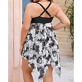 お買い得  サーフィンタンクiniとビキニ-女性用 光 プラスサイズの水着 サーフィン用タンキニ＆ビキニ 水着 花 オープンバック UVプロテクション 弾性ある ノースリーブ スイムウェア 水着 サーフィン 潜水 水泳 夏