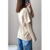 halpa Yksinkertainen t-paita-Naisten 100 % puuvillaverkkopaita tilkkutyö pitsi tilkkutyö feikki kaksiosainen yhdenvärinen tyylikäs rento pitkähihaisella pyöreällä kaula-aukolla säännölliset paidat päivittäinen ulkona musta khaki