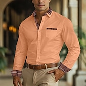 cheap Men's Non Iron Shirts-Men's Shirt Dress Shirt Non Iron Shirt Button Up Shirt Color Block Business Wedding Navy Blue Long Sleeve Turndown All Seasons Clothing Apparel Patchwork