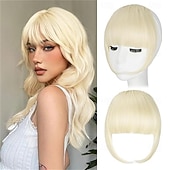 voordelige Pony-Clip-in pony, synthetische Franse pony, haarclip, asblonde neppony met slapen, haarstukjes voor vrouwen, natuurlijke gebogen haarextensies voor dagelijks gebruik